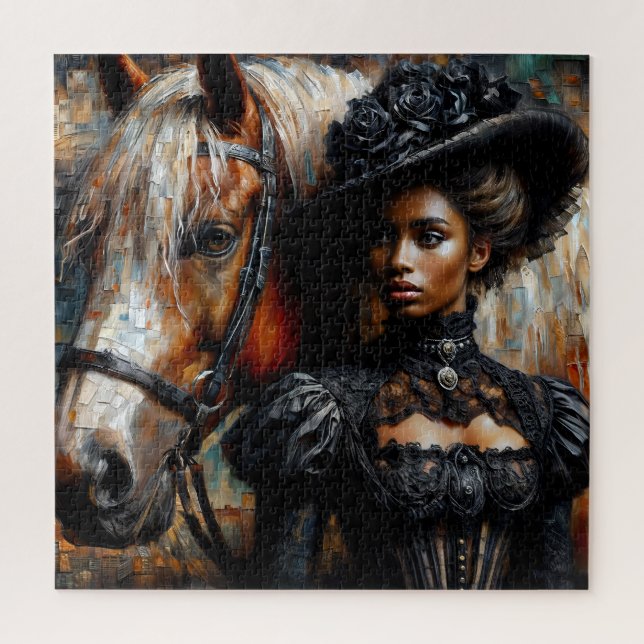 Puzzle Mujer negra victoriana con caballo (Vertical)