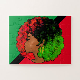 Puzzle Mujer niña negra panafricana orgullo afro verde ro