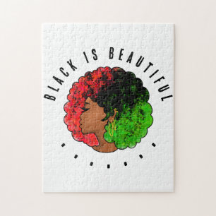 Puzzle Mujer niña negra panafricana orgullo afro verde ro
