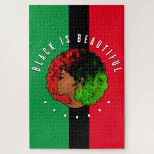 Puzzle Mujer niña negra panafricana orgullo afro verde ro