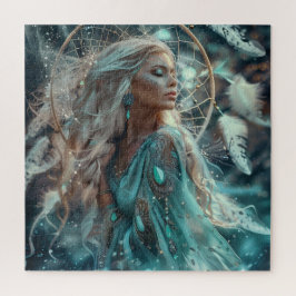 Puzzle Mujer rubia con cazador de sueños