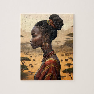 Puzzle Mujer Tribal Vigilando Su Paisaje Africano,
