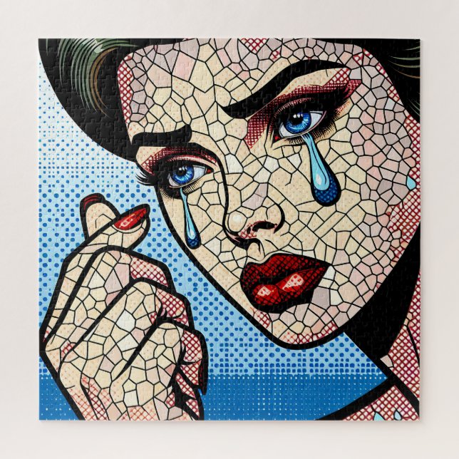 Puzzle Mujer triste de arte pop cómico con lágrimas (Vertical)
