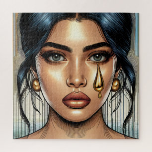 Puzzle Mujer Triste Hermosa con Lágrima de Oro