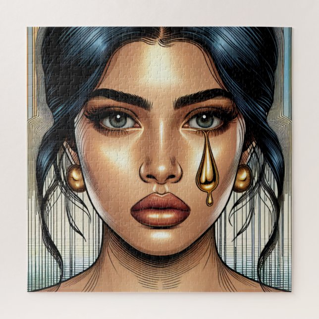 Puzzle Mujer Triste Hermosa con Lágrima de Oro (Vertical)