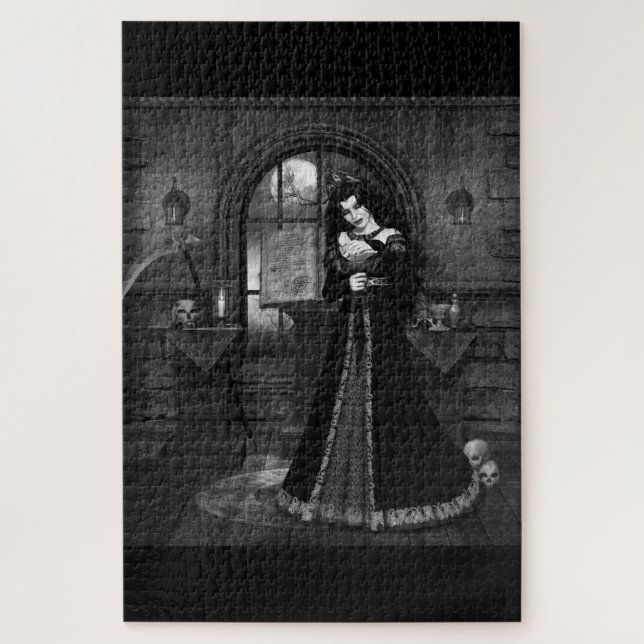 Puzzle mujer vampiro gotico blanco y negro (Vertical)