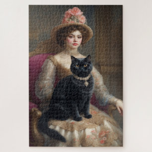 Puzzle Mujer victoriana con gato negro
