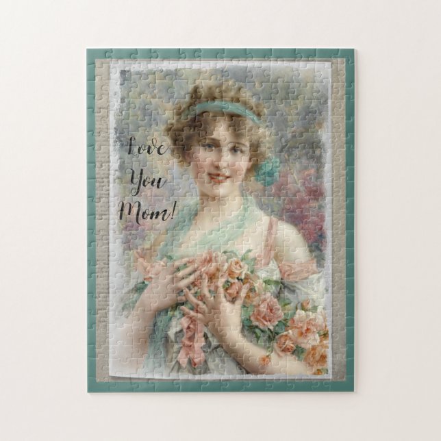 Puzzle Mujer victoriana con Rosas sobre fondo acuático (Vertical)