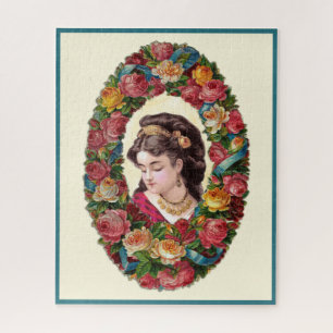 Puzzle Mujer victoriana dentro de la guirnalda Rosa multi
