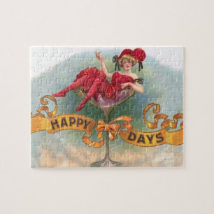 Puzzle Mujer Victoriana Feliz con Champán Rojo