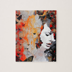 Puzzle Mujer y Mariposas Pintura Desordenada