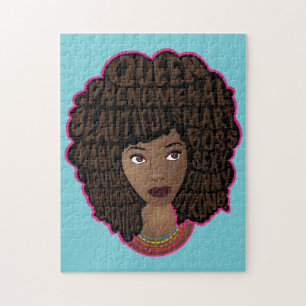 Puzzle Mujeres motivadoras negras, pelo natural, azul