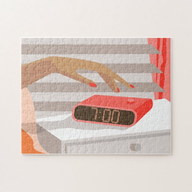 Puzzle Mujeres presionando con la mano el botón de snooze (Horizontal)