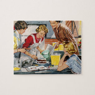 Puzzle Mujeres retro viejas en cocina