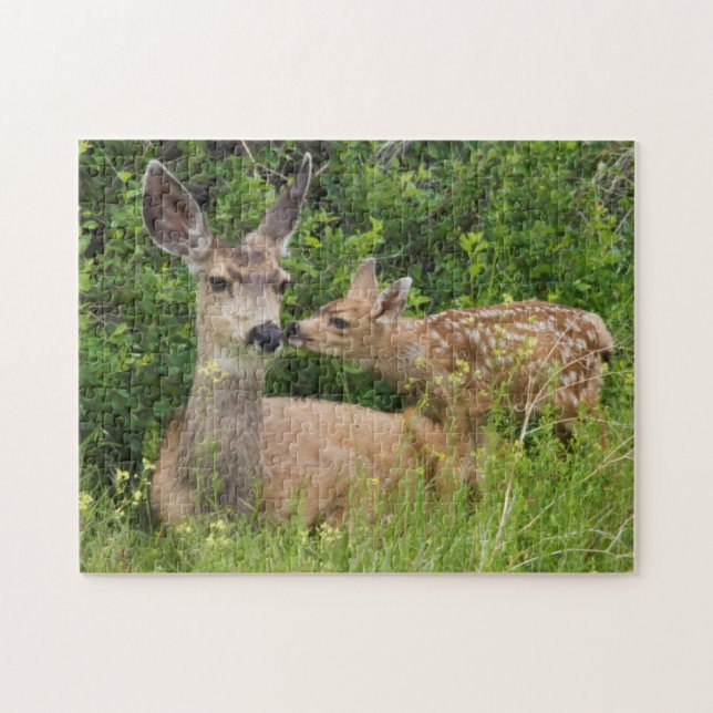 Puzzle Mule Deer Doe con Fawn (Horizontal)