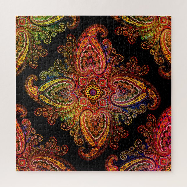 Puzzle Multicolored Paisley Motiff on Black  02 (Vertical)