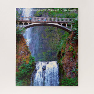 Puzzle Multnomah Falls Oregon. Felicitaciones de Navidad