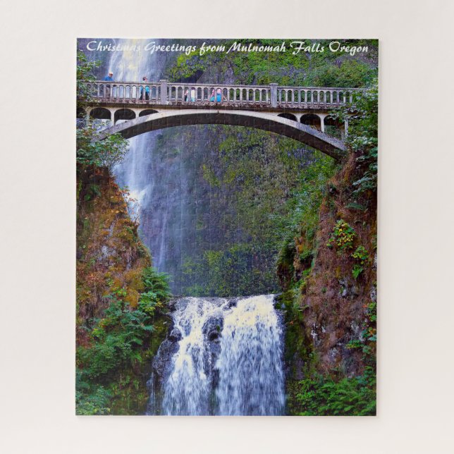 Puzzle Multnomah Falls Oregon. Felicitaciones de Navidad (Vertical)