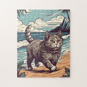 Puzzle Munchkin-Cat en una playa tropical al atardecer