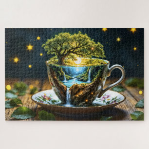 Puzzle Mundo en miniatura de tazas de té arte colorido