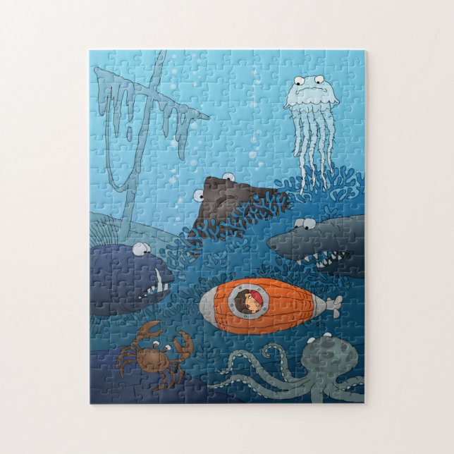 Puzzle Mundo submarino infantil personalizado (Vertical)