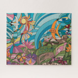 Puzzle Mundo tropical estilo vidrio emplomado