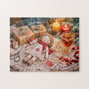 Puzzle Muñeca de tela hecha a mano con regalos de Navidad