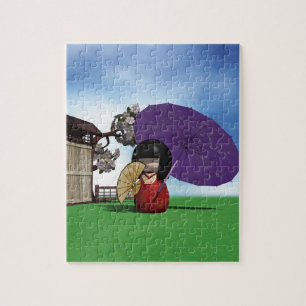 Puzzle Muñeca Kokeshi Japonesa Arte Flor de Cerezo