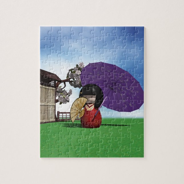 Puzzle Muñeca Kokeshi Japonesa Arte Flor de Cerezo (Vertical)