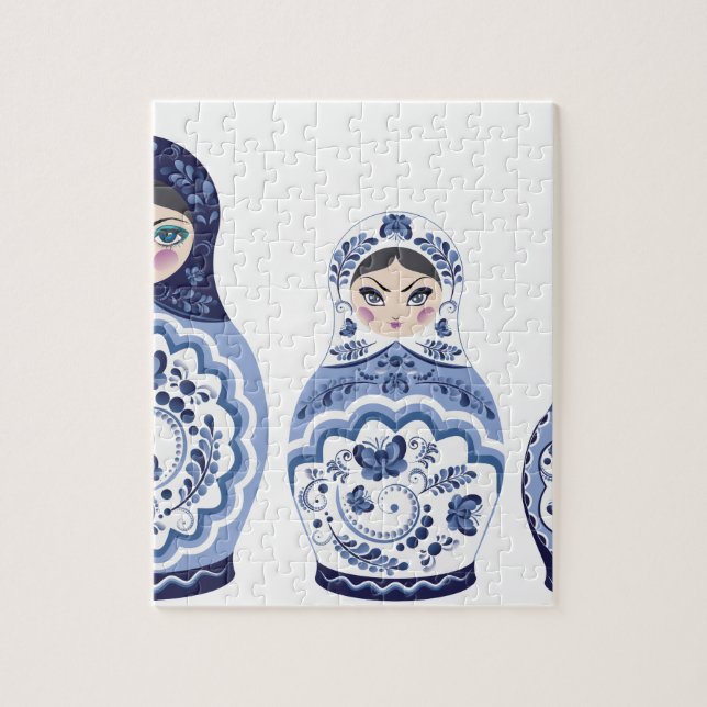 Puzzle Muñecas azules de Matryoshka (Vertical)