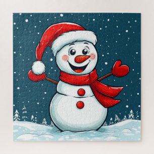 Puzzle Muñeco de nieve alegre con sombrero de Santa y buf