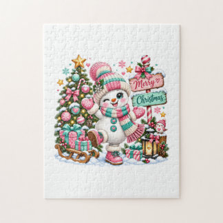 Puzzle Muñeco de nieve de Navidad rosa lindo