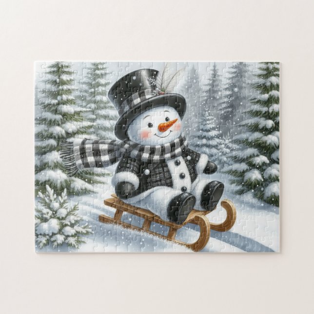 Puzzle Muñeco de nieve en trineo (Horizontal)