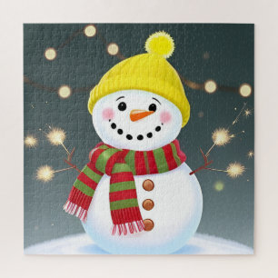 Puzzle Muñeco de nieve feliz con bengalas y sombrero de S
