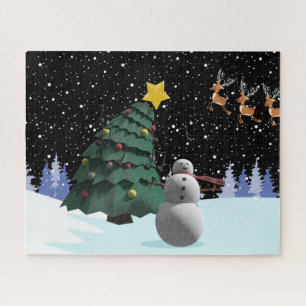 Puzzle Muñeco de nieve y árbol de Navidad