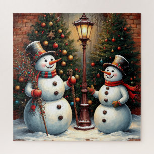 Puzzle Muñecos de nieve festivos y árboles de Navidad