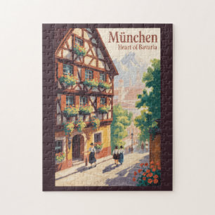 Puzzle Múnich Alemania Baviera Ilustración Arte Viaje