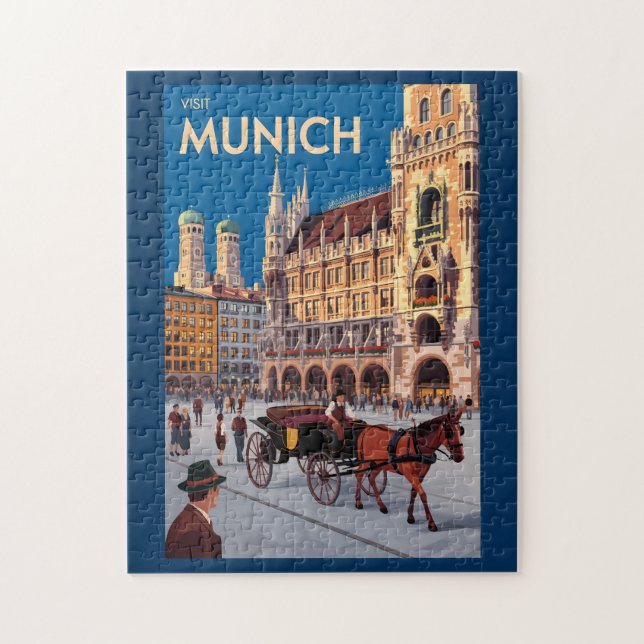Puzzle Munich Germany Marienplatz Travel Art Vintage (Vertical)