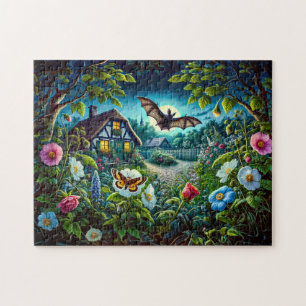 Puzzle Murciélago volando en el jardín por la noche