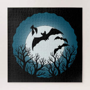 Puzzle Murciélagos y árboles contra la luna