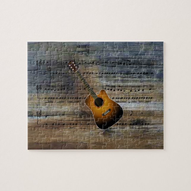 Puzzle Música acústica de Guitar~Sheet en el fondo de (Horizontal)