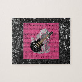Puzzle Música de chapa rosa de guitarra negra
