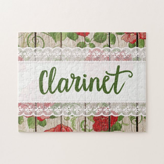 Puzzle Música de Rosas Rústicos Clarinet Wood Lace (Horizontal)