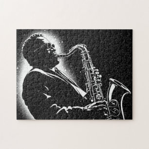 Puzzle Músico de saxofón estilo gráfico BW años 50