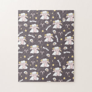 Puzzle Mystic Aries Zodiac Night Bunny and Ram