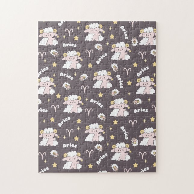 Puzzle Mystic Aries Zodiac Night Bunny and Ram (Vertical)