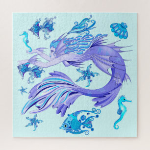Puzzle Mystic Mermaid Fairy Purple Creple Ceramic Tile