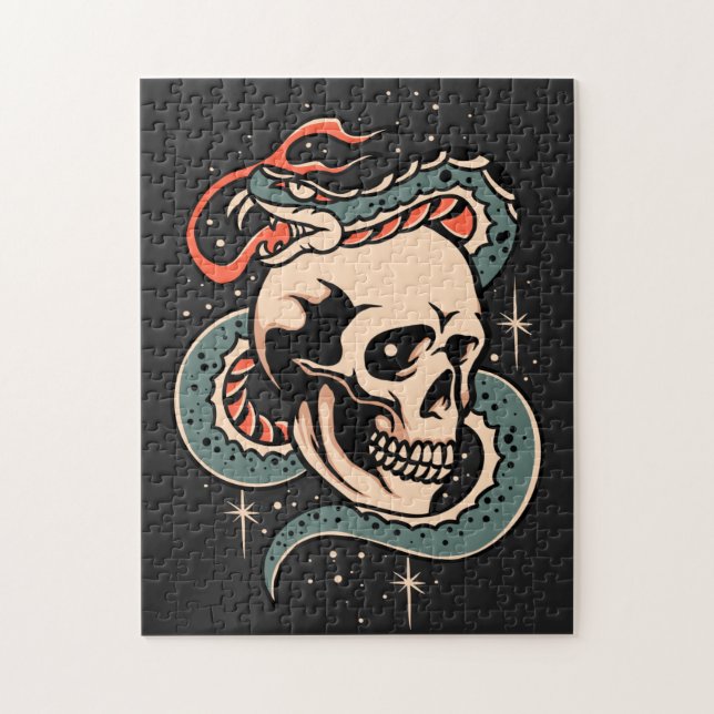 Puzzle Mystic Snake Skull Ilustracion Guay Gótico Negro (Vertical)