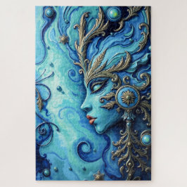 Puzzle Mystical Blue Goddess Art - detalles de oro ordena