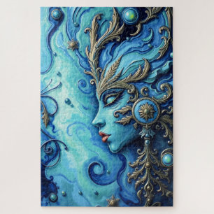 Puzzle Mystical Blue Goddess Art - detalles de oro ordena